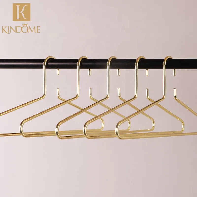 High quality fashion deluxe premium anti theft gold metal wire coat clothes hanger for hotel