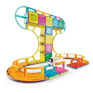 Newest Hot Sale 62pcs STEM Toy Set 3D DIY Construction Magnetic Sky Track Building Blocks Set Monorail Track Plane For Children