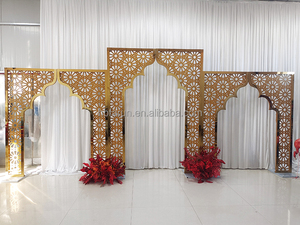 Romantic Carved Mirror Wedding <strong>Arch</strong> Gold <strong>Metal</strong> Stage Backdrop <strong>Frame</strong> for Festival Event Decor - Product Image 2