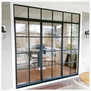Endüstriyel kullanım için fabrika kaynağı çelik pencere Modern demir cam kapi pencereler ızgara tasarımı