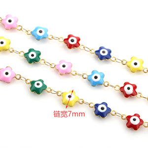 Chaîne de taille et bracelet 3D en acier inoxydable émaillé double face, motif œil turc coloré et fleur, accessoires - Product Image 2