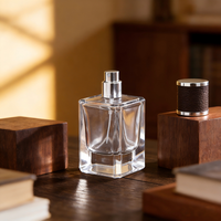Flacon de parfum en verre de luxe rectangulaire avec bouchon magnétique, estampé or, 30/50/100 ml, avec pompe pulvérisatrice, rechargeable, diffuseur à bâtonnets, faible MOQ, avec boîte