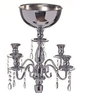 Candelabro de Metal plateado alto con brazo brillante, candelabro votivo plateado, bodas, decoración del hogar, uso de mesa, cristal hecho - Product Image 1