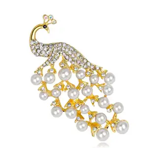DRAD002 Modeschmuck im Retro-Stil Perlen-Broschen Pfauenstrass Damenkleid Broschenstift für Hochzeitskleid