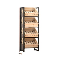 4-laags opvouwbaar houten krat displayrek met stevige, gekantelde planken, metalen frame, vrijstaand, voor fruit, groenten en wijn