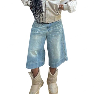 Pantalones Cortos de Mezclilla 100% Algodón de 14oz al por Mayor, Estilo Vintage Desgastado, Jorts Largos, Moda Urbana, Jorts Holgados para Hombre - Product Image 3