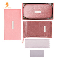 Nouvel étui à lunettes de soleil rectangulaire rose rigide de luxe original en velours couleur unie avec logo personnalisé