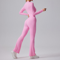 Pantalon de sport évasé pour femme, coupe ajustée, à manches longues, demi-zip, séchage rapide, respirant, en Spandex/Nylon, personnalisé