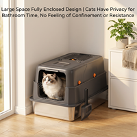 Bac à litière pour chat en métal XL gris, entrée avant et supérieure, sans odeur, facile à nettoyer, côtés hauts, en acier inoxydable avec couvercle