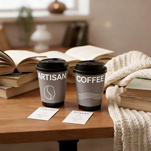 ETpack Tasses à café en papier personnalisées <span class=keywords><strong>Gobelets</strong></span> à café en papier jetables à double paroi en argent mat avec couvercles Tasses à café jetables avec couvercles - Product Image 1