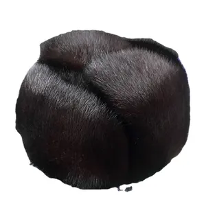 Pudi 170760 erkekler vizon kürk şapka Trapper kap avcılık şapka Ushanka hakiki koyun derisi deri Dobby Unisex yetişkinler kış kulaklığı şapka 55-56 Cm