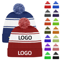 Gorro de Punto con Pompón y Rayas Personalizado con Logotipo, Gorro de Invierno Cálido de Dos Tonos con Rayas y Puño, para Deportes de Equipo