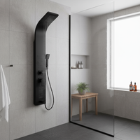 Vaguel Robinets de salle de bain et de douche noir mat à double poignée Pommeau de douche haute pression à effet pluie pour salle de bain