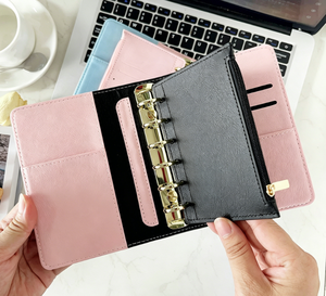 Carnet à spirales A7 en PU à blocs de couleur, carnet de planification pour étudiants et bureau avec bande élastique, journal de poche portable, classeur de budget - Product Image 2