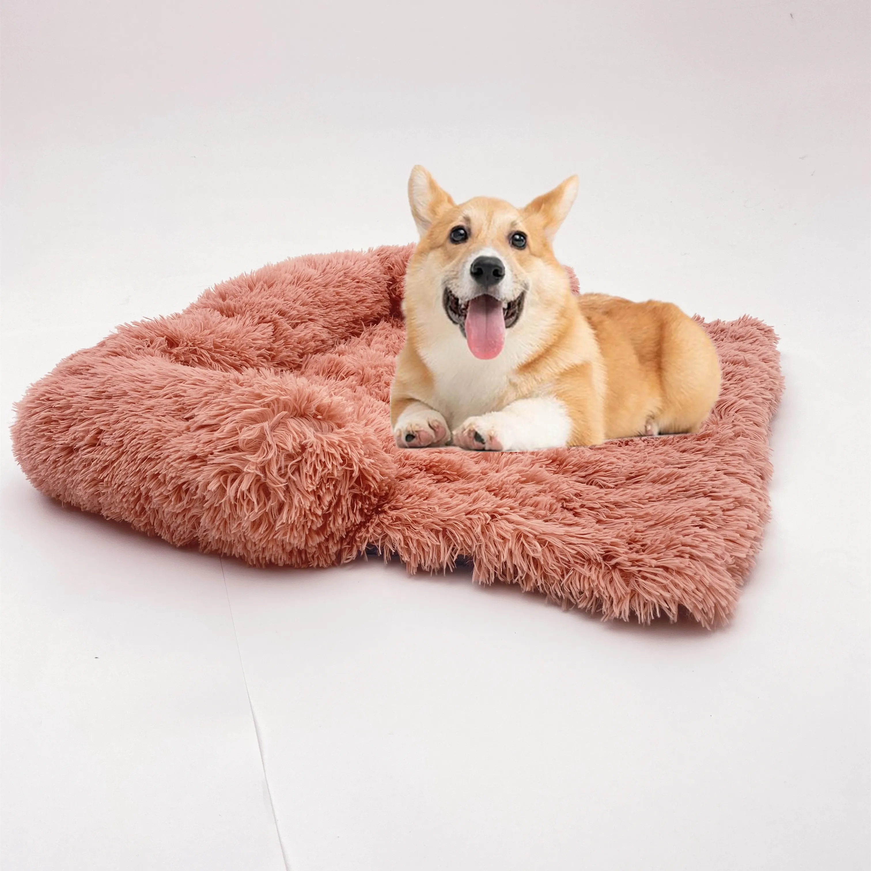 Warm Long Plush Cat Pad Furniture Protector Dog Calming Bed Pet Sofa Mat With Neck Bolster