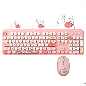 MOFII 2,4G Teclado inalámbrico y peine de ratón Juego de teclado y ratón de dibujos animados de color rosa lindo para oficina en casa - Product Image 1