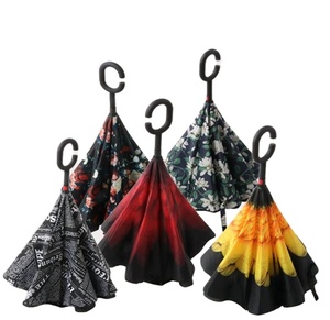 Parapluie droit à poignée en C, mains libres, coupe-vent, 2 couches, design vintage, ouverture manuelle, imperméable, anti-UV, couleur personnalisable - Product Image 1