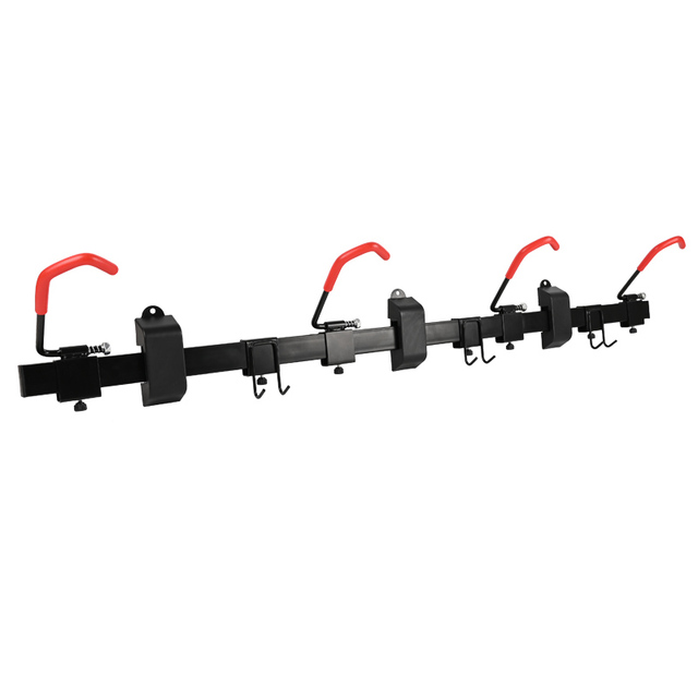 Adjustable Steel Wall-Mounted Bike Hanger with 6 Bike Hooks Helmet Hooks Detachable Design and 100 KG Load Capacity