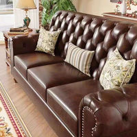Canapé Chesterfield en cuir véritable de style moderne du milieu du siècle, villa, trois places, à tirette, rangée droite, cuir de vachette de première qualité ciré à l'huile