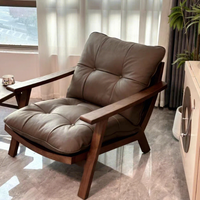Fauteuil d'appoint moderne en bois massif avec coussin capitonné en cuir PU pour salon, hôtel, villa, salle de séjour