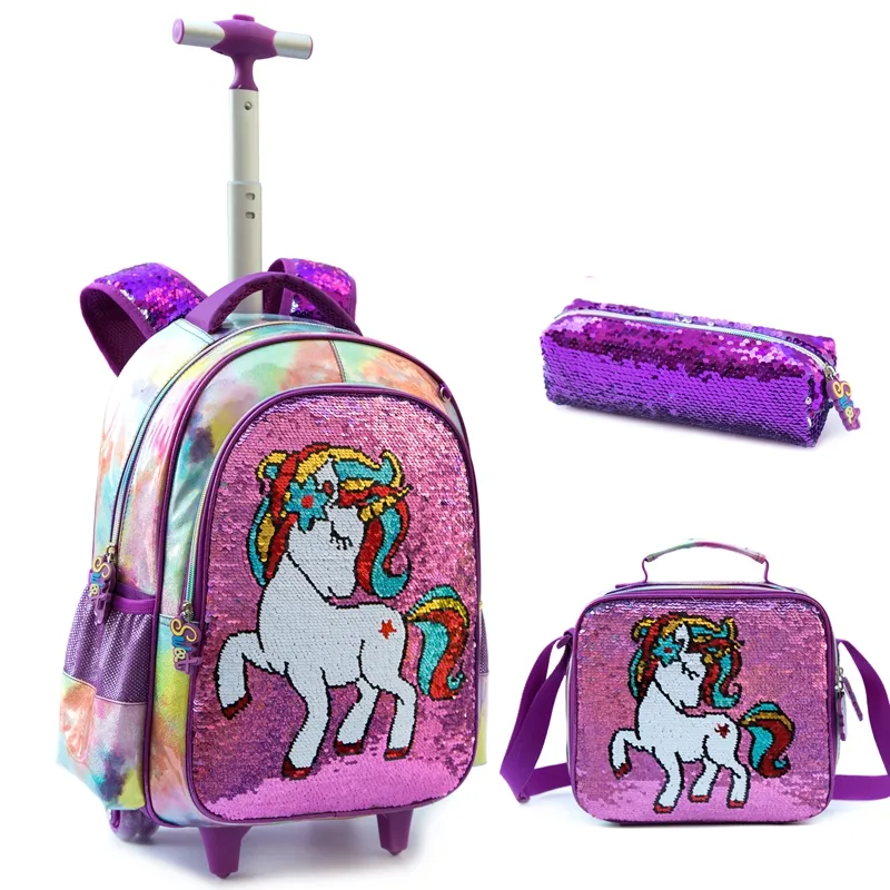 Jasminestar Hoge Kwaliteit Kids Trolley Schooltassen Set Met Wielen School Trolley Tassen Eenhoorn Voor Meisjes