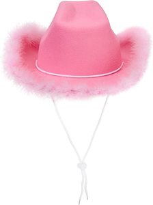 Sombreros de estilo occidental rosa para mujer y niña, sombrero de Fedora enrollado, sombrero de vaquero de playa con borde de pluma - Product Image 2
