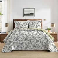 BORYARD Couvre-lit blanc gris floral en microfibre, ensemble de literie 3 pièces, nouvelle arrivée, ensemble de couvre-lit Queen King Size avec 2 taies d'oreiller