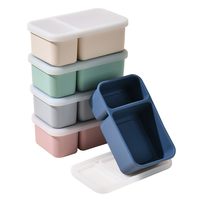 Boîte à lunch en silicone de qualité alimentaire à 2 compartiments, étanche, compatible micro-ondes, réutilisable, pour pique-nique en plein air, récipient de stockage alimentaire