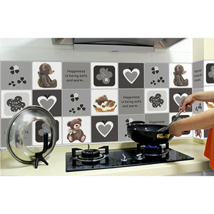 Autocollant mural en aluminium auto-adhésif CUMENSS motif ours de dessin animé, étanche à l'huile pour cuisine, motif carré - Product Image 3