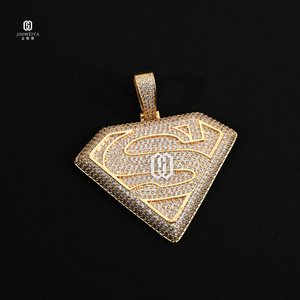 Pendentifs Hip Hop en argent 925 plaqué or, sertis de pierres, en forme de S, avec pierre principale en moissanite - Product Image 1