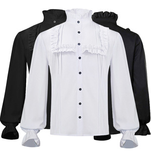 Camisa Pirata Plisada para <span class=keywords><strong>Hombre</strong></span> Estilo Europeo y Americano, <span class=keywords><strong>Ropa</strong></span> Medieval Steampunk <span class=keywords><strong>Victoriana</strong></span> - Product Image 1