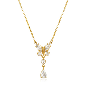 Collana a Y J&D Jewelry in Acciaio Inossidabile Placcato Oro 18K con Farfalla, Cuore e Zirconia Cubica Taglio a Pera, Gioielli Delicati Stile Dolce - Product Image 1