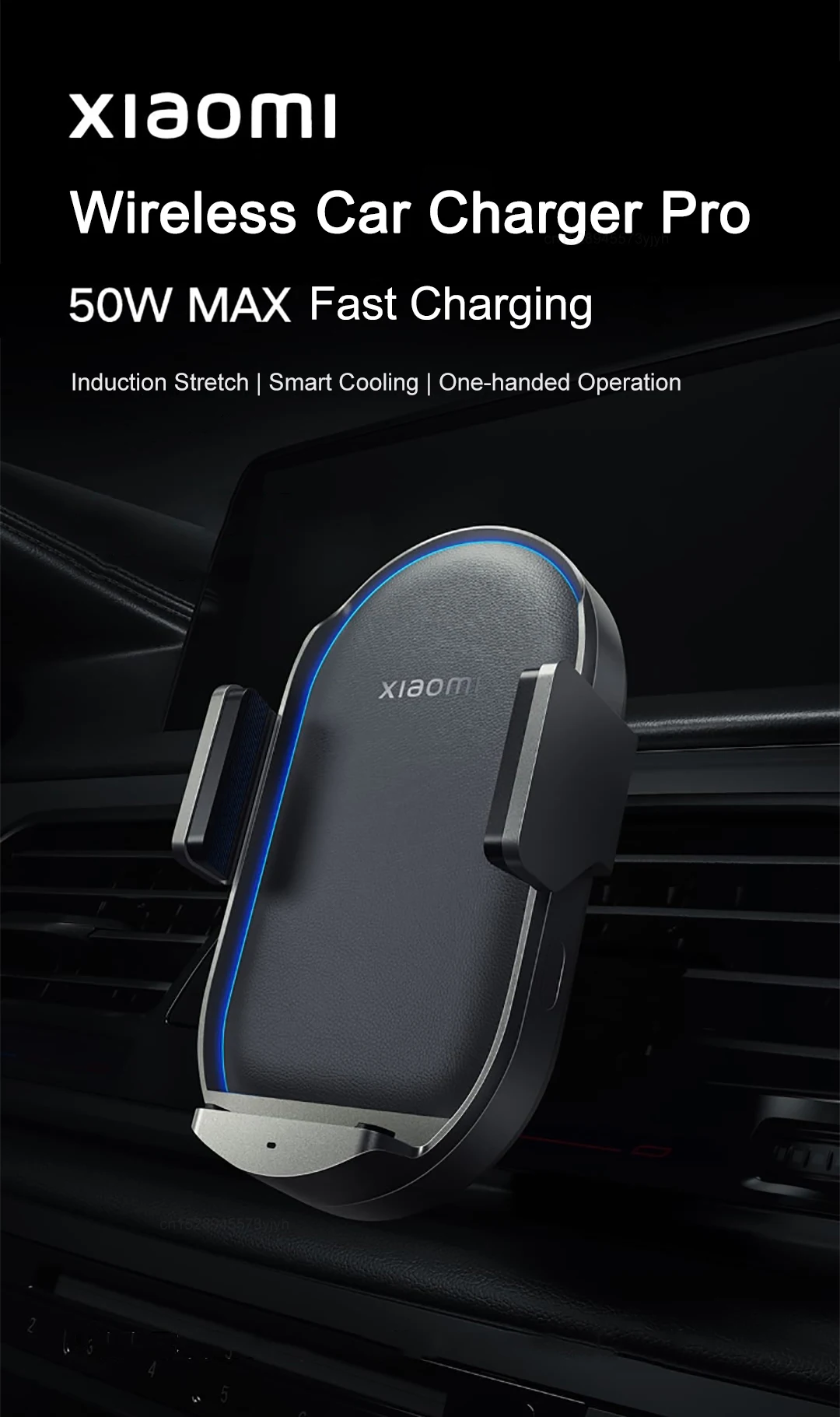 Mi Car Wireless Charger Pro 50W Max Wireless Flash Charging Automatic Sensor Stretching Smart Cooling Phone Holder Mount