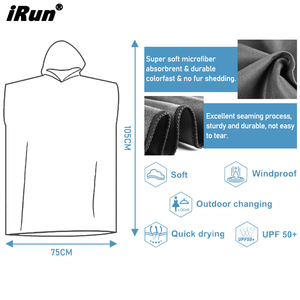 Toalla con Capucha de Microfibra <span class=keywords><strong>IRun</strong></span> con Logotipo Personalizado, Albornoz para Cambiarse, Poncho para Nadar, Secarse, Surfear, de Secado Rápido y Ecológico - Product Image 2
