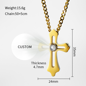 Collar con Colgante de Cruz con Lupa y Proyección de Versículos Bíblicos, Chapado en Oro de 18K, Acero Inoxidable, Regalo Cristiano - Product Image 2