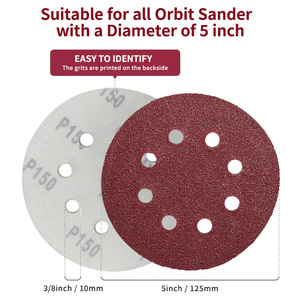 125mm 5inch Gancho e <span class=keywords><strong>Loop</strong></span> Lixar Disco com 8 Furos Polimento Ferramentas Abrasivas Disco De Lixa Óxido De Alumínio Abrasivo para Metal - Product Image 2
