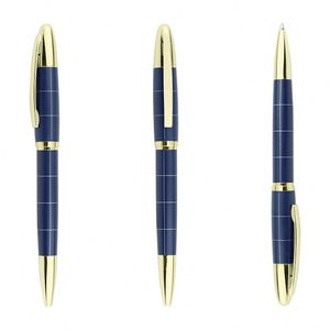 Bolígrafo Metálico con Diseño a Cuadros y Logotipo Personalizado al por Mayor, Color Azul Marino/Negro con Detalles en Dorado/Plateado para Oficina y Negocios - Product Image 4