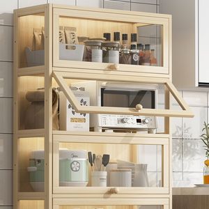 Mueble de Cocina de Madera Maciza, Armario de Almacenamiento de Múltiples Niveles, Diseño Minimalista con Tirador, Acabado Lacado - Product Image 2