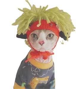 Divertido Gato <span class=keywords><strong>sin</strong></span> <span class=keywords><strong>Pelo</strong></span> Sphynx tocado Punk Reggae estilo Rock perro disfraz sólido Navidad invierno Decoración - Product Image 3