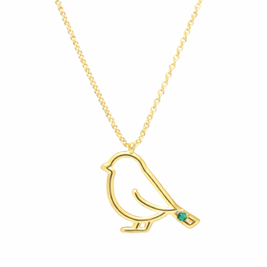 Collier Pendentif Minimaliste en Or 14K avec Émeraude en Forme d'Oiseau, Chaîne Maille Forçat, Sertissage Clos, Bijou Fin Unisexe, Idéal Cadeau - Product Image 1