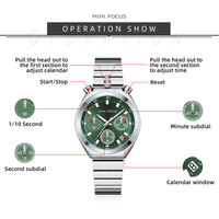 Montre chronographe sport à quartz, boîtier tonneau, anneau tachymètre, affichage de la date, bracelet en acier inoxydable