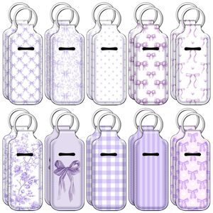 Llavero Portabálsamo Labial de Neopreno con Estampado Floral y Lazo, Funda Portátil <span class=keywords><strong>para</strong></span> Lápiz Labial <span class=keywords><strong>para</strong></span> <span class=keywords><strong>Mujer</strong></span>, En Stock, Logotipo Personalizado - Product Image 4
