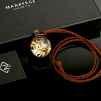 Montre à remontage manuel BOSHIYA, poche à vent robotique, pour homme et femme, collier vintage, cuivre pur, mécanique, boule de verre, squelette antique