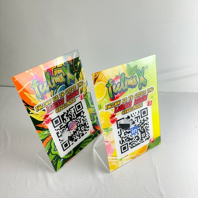 Acrylic QR Code Signboard Wholesale Acrylic NFC Stand for Restaurant Menu and Social Media Card Customized Waterproof Size