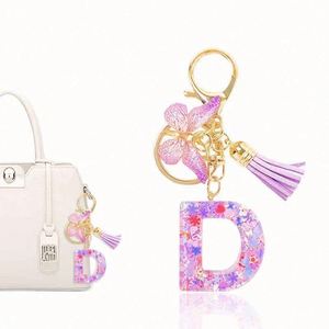 High Quality Butterfly Pendant 26 English Initial Letters Love Sequin Butterfly Keychain Girls Gift Colorful Bag Charm Keyrings - Product Image 1
