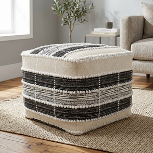 Pouf carré bohème avec motif géométrique abstrait, housse en tissu artisanal pour salon, coussin de siège multifonctionnel - Product Image 4