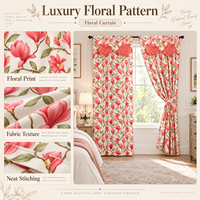 Rideaux de luxe en gros avec cantonnière intégrée, 2 panneaux, à motif floral, pour fenêtre, avec passe-tringle