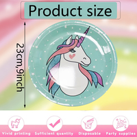 Assiettes en papier jetables écologiques LR, vertes, 9 pouces, motif licorne arc-en-ciel, pour les fêtes d'anniversaire et de remise de diplômes des enfants