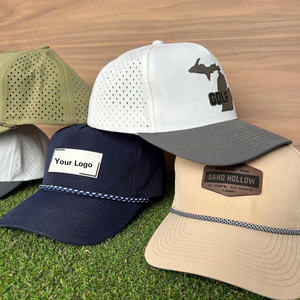 Casquette de baseball sportive en polyester imperméable à 5 panneaux avec logo personnalisé, perforations découpées au laser, ajustable, fabriquée au Vietnam - Product Image 4