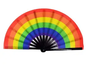 13英寸竹节个性化工艺彩虹定制印花滑折叠手扇